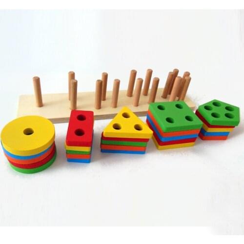Geometry Shape Multifunctional Geometric Sleeve Pair Shape Early Childhood Education Wooden 3D Column Matching Block Toy Gift