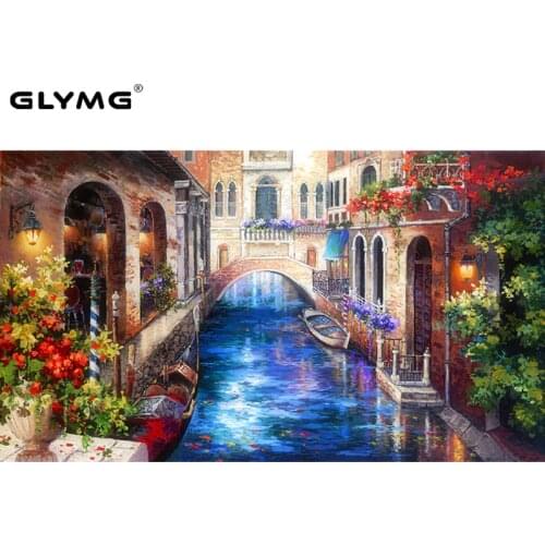 GLymg Diy Diamond Painting Water City Landscape House Diamond Embroidery Cross Stitch Rhinestones Embroidery Full Square