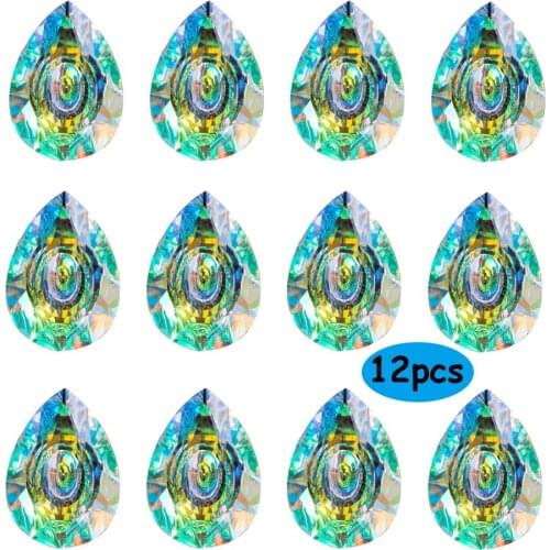 H&D 12pcs Hanging Crystal Lamp Prisms Parts Chandelier Glass Drops Pendants 76mm AB Color Rainbow Maker Charms Home Garden Decor