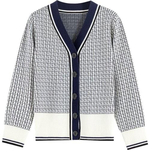 GIGOGOU Plaid Women Cardigan Sweater Autumn Winter Color Block Winter Outwear Clothing Soft Knitted Female Jumoer Top Lady Coat