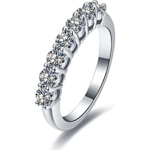 Solid 14K White Gold 585 Seven Stones 0.1*7 Natural Moissanite Anniversary Ring For Women Engagement Gift Stamp G14K