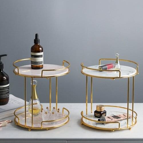 Creative Style Gold-plated Iron Double-layer Cosmetic Storage Rack Nordic Dressing Table Desktop Pendulum Ceramic Tray Rack