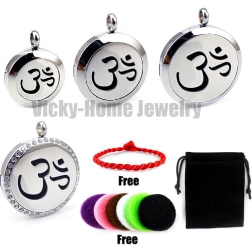 Round Om Mantra Aromatherapy Essential Oils Diffuser Locket Necklace in 316L Stainless Steel