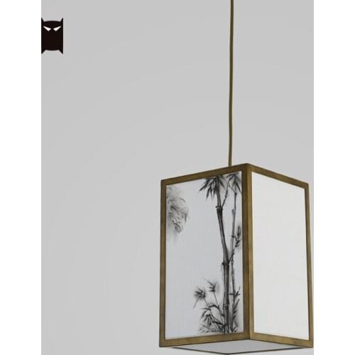 Square Hand Painting Pendant Light Fixture New Chinese Style Meditation Art Deco Hanging Ceiling Lamp Design Hallway Dining Room