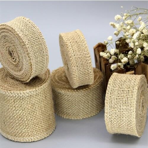 2M Natural Jute Burlap Ribbon Roll Cake Topper Decoration Birthday Party Christmas Ornament Hessian Ribbon Vintage Wedding Decor