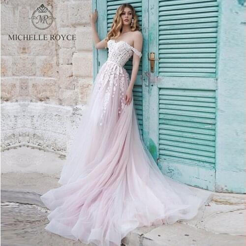 Michelle Royce A-Ling Wedding Dresses 2020 Sexy Sweetheart Off the Shoulder Appliques Lace Up Chapel Train Vestido De Noiva