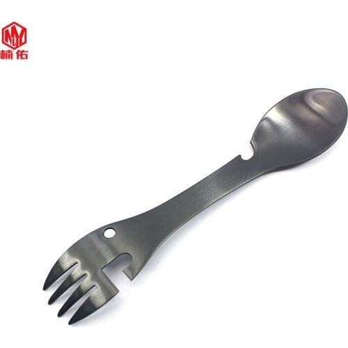 Stainless Steel Multifunction Fork Spoon Outdoor Portable Bottle Opener Can Opener EDC Tool