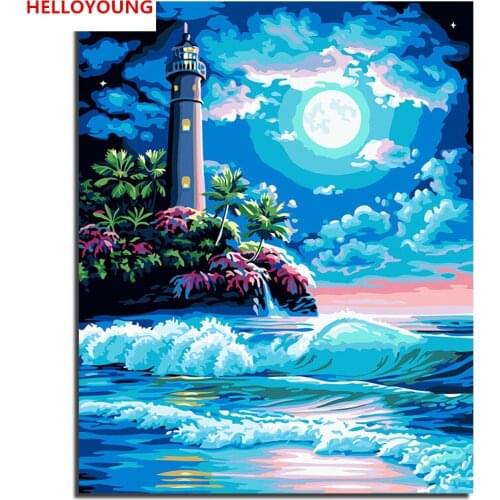 Sea Wave rock Haitian lin Scenery DIY Digital Painting By Numbers Modern Wall Art Canvas Painting Unique Gift Home Decor 40x50cm