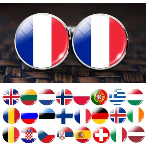 Men Fashion Europe Countries National Flag Cufflinks Spain UK France Russia Italy Germany Poland Flag Suit Cuff Links Button