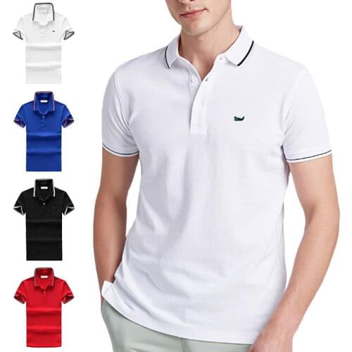 European Size Pure Cotton Men Polo Shirt Embroidery Patch Polo Men Short-sleeved Polo Shirts Casual Top Men Clothes 4 Colors 906