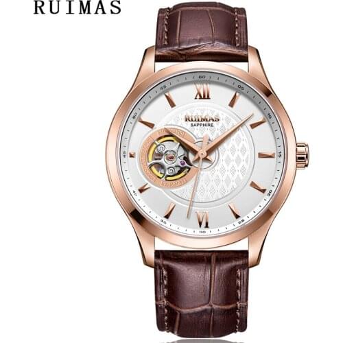 Men Classic Simple Leather Watch Business Japan Movt Mechanical Watches Fashion RUIMAS Rose Male Clock Wristwatches Montre Homme