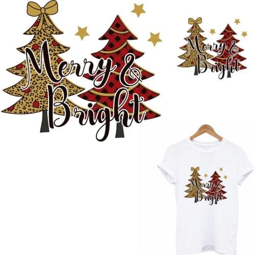 Patches For Clothing Merry Christmas Tree DIY Washable Iron On Transfer Sticker Famliy T-Shirt Hooides Thermal Patches Decor