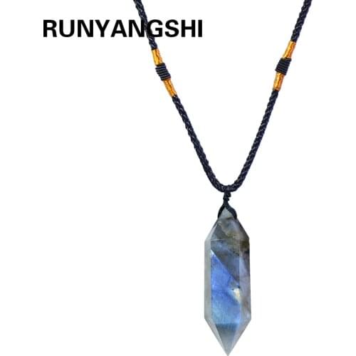 Natural crystal Elongated stone pendant quartz Crystal hexagonal prism Crystal column Two points Necklace Gift Jewelry for Women