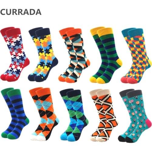 10pairs/lot Brand Quality Men Socks Combed Cotton colorful Happy Funny Sock Hot Sale fashion Casual long Mens compression socks