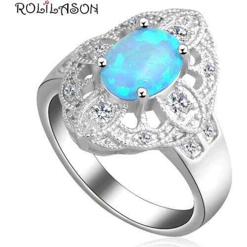 NEW ! Top Quality Beautiful Blue fire Opal Stamped silver platedRings fashion jewelry for women USA size 6.5# OR291