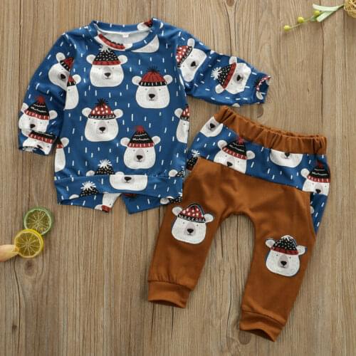 Toddler Baby Boys Clothes Bear Long Sleeve Tops T-shirt Pants Spring Outfits