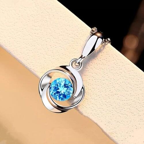 Blue crystal pendant female zircon S925 sliver color Necklace colgante sapphire jewelry bizuteria pendant pierscionki Gemstone