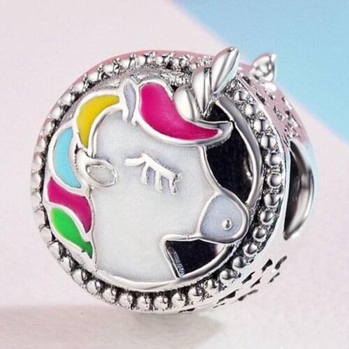 Sterling Silver Bead Charms for Bracelets Pony Enamel Charm Beads Loose Fit Bracelet Necklace Jewelry Gift for Women Girls