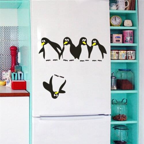 Funny Save penguin kitchen fridge sticker decals dining room wall stickers home decor For Refrigerator Bathroom Nursery Room