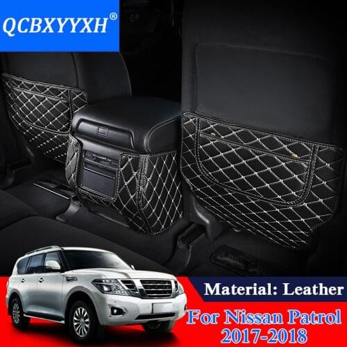 QCBXYYXH Leather Rear Seat Kick Protection Mat For Nissan Patrol Y62 2017 2018 Car Stickers Interior Anti-kick Mat Car Styling