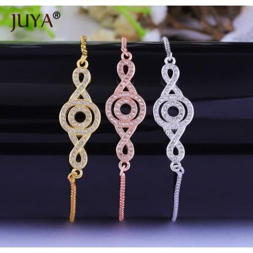 Gold rose gold color copper metal zircon adjustable chain fashion charm bracelet bangle for women gift braccialetti donna