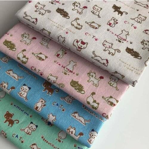 Cat Printed Canvas Fabric Cotton Linen Patchwork Fabric DIY Sewing Quilting Material Manual Sewing Linen Cotton Material Crafts