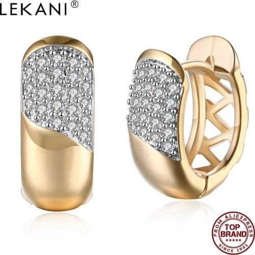 LEKANI Earrings For Women Champagne Gold Geometric Shape Copper Earring Inlaid Cubic Zircon Romantic Female Fashion Jewelry 2021