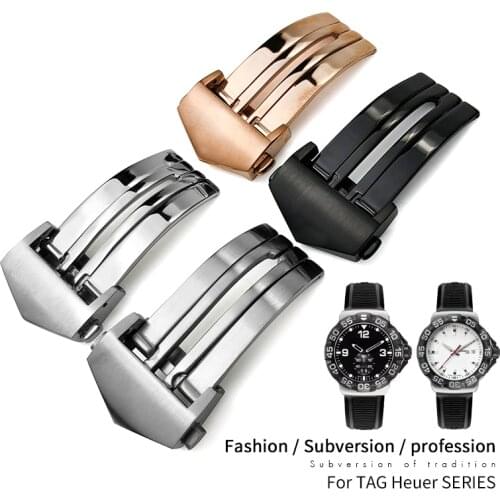 18mm Stainless Steel Deployment Buckle Replacement for TAG Heuer Rubber Watch Band Leather Strap Black Silver Folding buckle