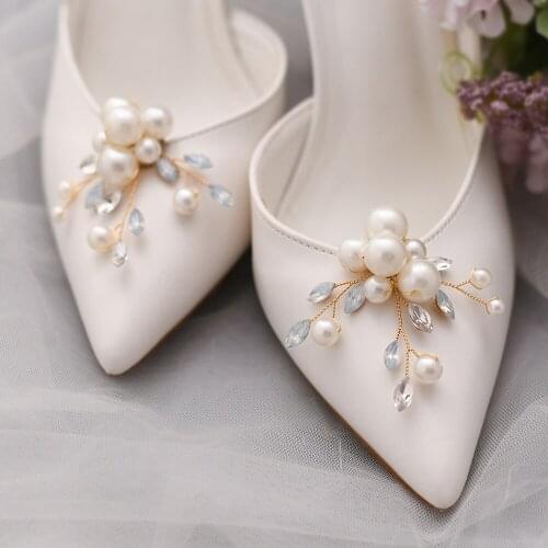 TOPQUEEN X24 2pcs Pearls Milk Rhinestones Alloy Bridal High Heels Clips Horse Eyes Bridal Wedding Shoes Buckle Women Accessorie