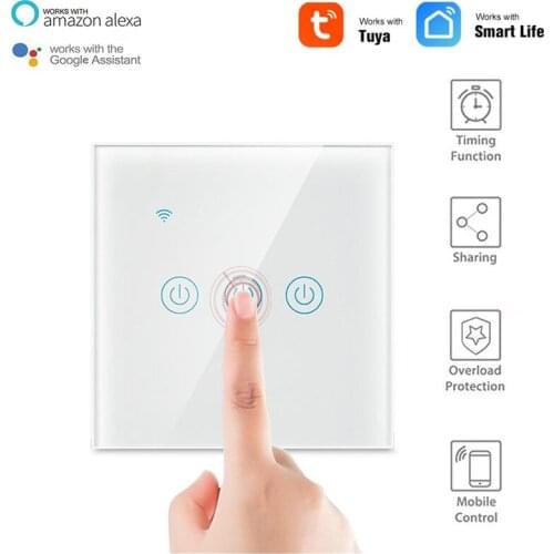 Tuya Wifi+Bluetooth Smart Wall Touch Switch EU 1/2/3/4 Gang Zero Fire Single Fire 2in1 APP Remote Control Switch Work With Alexa