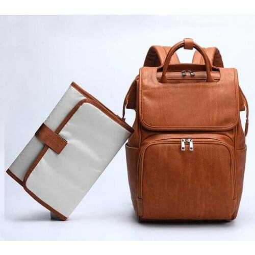 Waterproof PU Leather Baby Diaper Bag Backpack Fashion Quality Multifunction Maternity Bag With Changing Pad And Stroller Straps