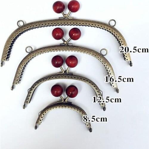 10pcs 8.5 12.5 16.5 20.5CM Candy head Bag Kiss Clasp Wooden bead Metal Coining Pattern Purse Frame DIY Bag Sewing Accessories