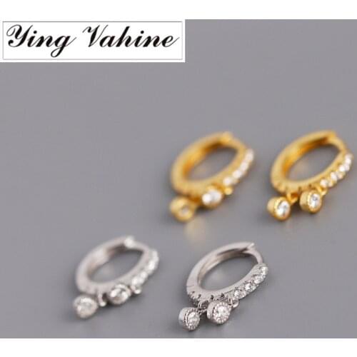 Ying Vahine 100% 925 Sterling Silver Two Small Round Mini White CZ Pendant Stud Earrings for Women