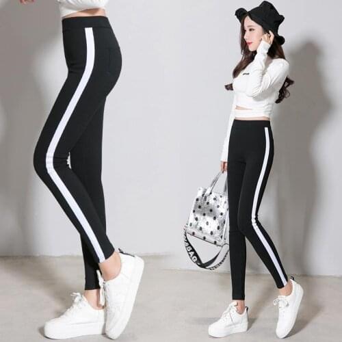 Womens Slim Elastic Tight Pants Students Gilrs Stripe Leggings Yoga Pants Sports Wear