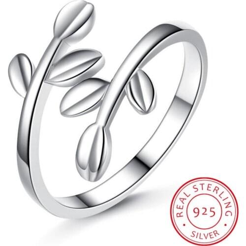 New Fashion 925 Sterling Silver Tree Leaves Olive Maiden Opening Rings For Women anel bague femmev gift S-R74