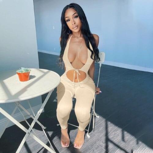2021 Summer New Bandage Jumpsuit Women Sleeveless Romper One Piece Outfits Skinny Sexy Hollow Out Backless Club Party Female