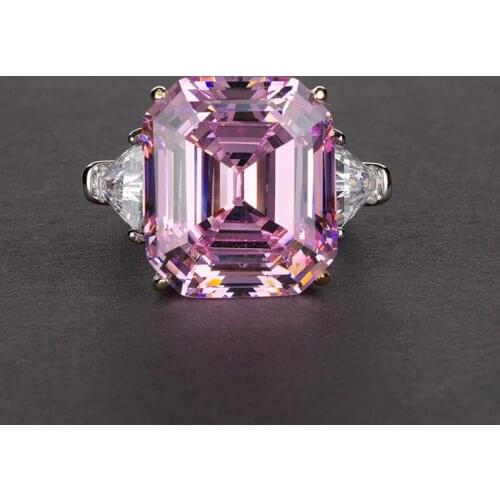 Trendy 100% 925 Sterling Silver Created 14*16mm Pink Yellow White Wedding Rings For Women Simple Party Jewelry Fine Jewelry Gift