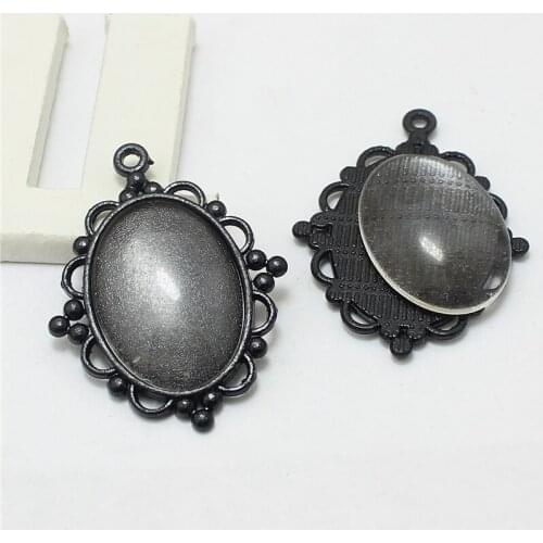 10 set black Metal Alloy Cameo Flower 29*39mm(Fit 18*25mm dia) Oval Pendant Cabochon Settings + Clear Glass Cabochons 8B1287