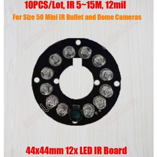 10PCS/Lot 12x LED Board IR 5m~15m 12mil 44mm x 44mm PCB Infrared Night Vision for Size 50 Mini IR Bullet and Dome CCTV Camera