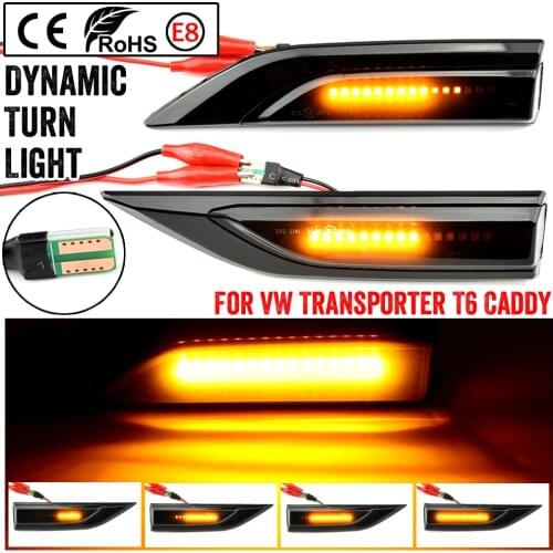 2pcs Dynamic LED Side Marker Flowing Sequential Blinker Turn Signal Light For VW Transporter T6 Multivan Caddy MK4 2016-2019