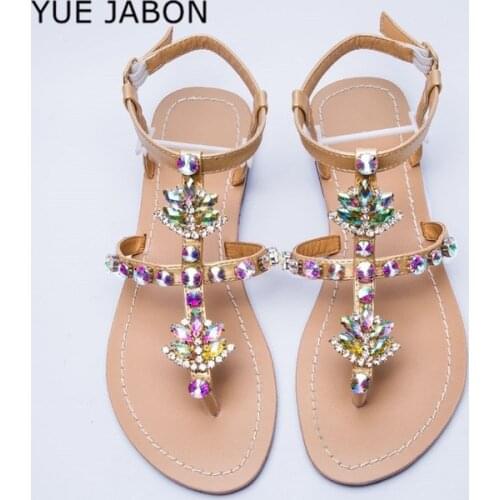 2020 NEW Women`s summer bohemia diamond sandals woman beach shining rhinestones shoes T-strap thong flip flop Boho Crystal shoes