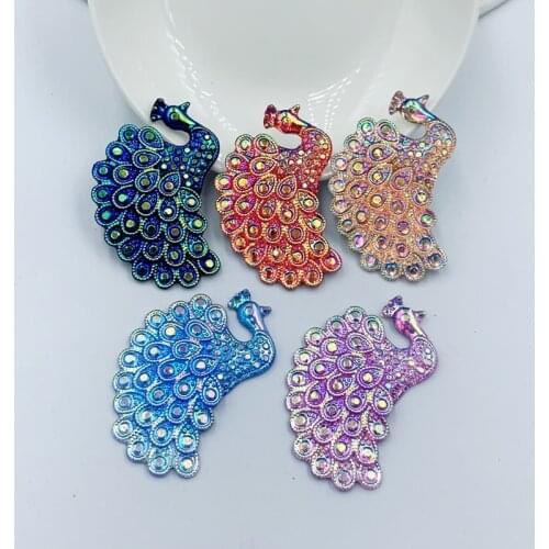 31*47mm Peacock Shaped Flatback Rhinestone Arts and Crafts Garment Accessory Sweater Pendant 6pcs -E41