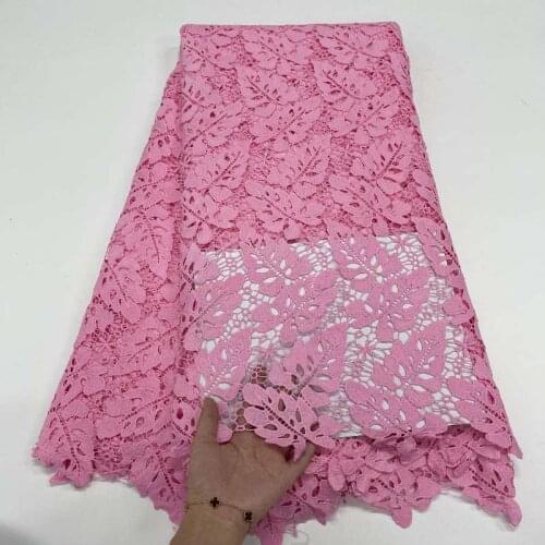 5yards/pc) Simple and elegant plain color African cord lace soft Guipure lace fabric in pink for party dress WJY011