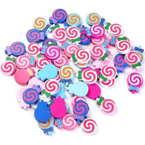 50pcs 20x28mm Lollipop Shape Wooden Spacer Beads for Jewelry Bracelets Necklace Earring Making DIY Craft Project