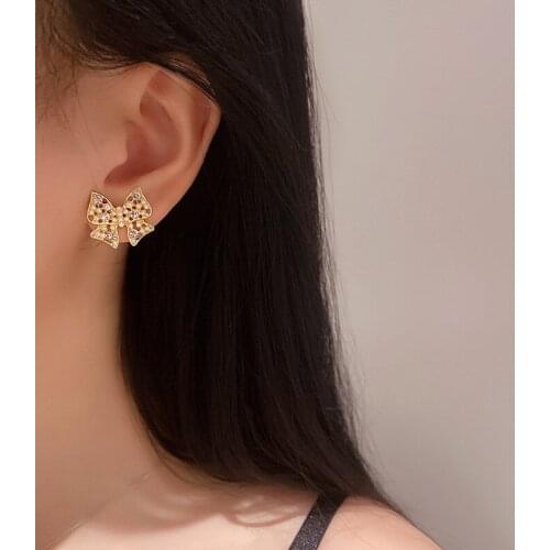 925 silver needle jewelry with fashion personality pearl rhinestone bow earrings temperament earrings for women birthday