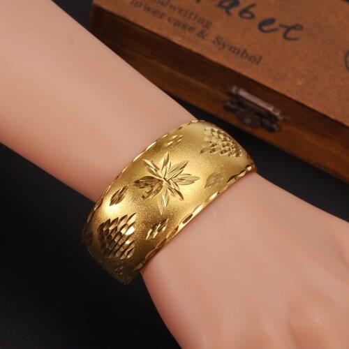 Big Wide Ethiopian Bangle bracelet Gold cuff Bracelets Dubai African Men Women girls party brdial weddingJewelry Gift