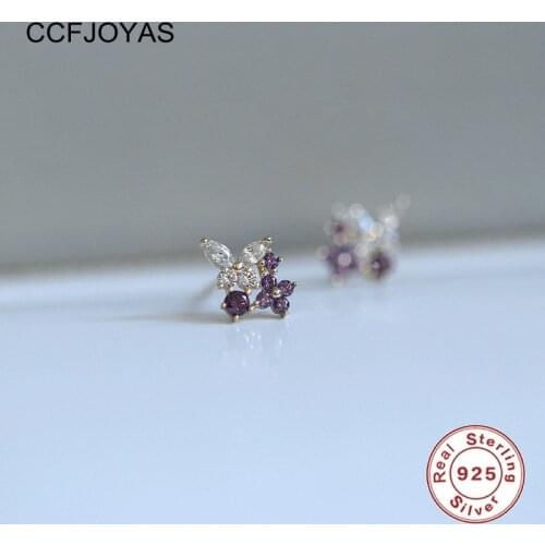 CCFJOYAS Korean Style INS 925 Sterling Silver 14k Gold Plating Lavender Small Butterfly Stud Earrings for Women New Arrival 2021
