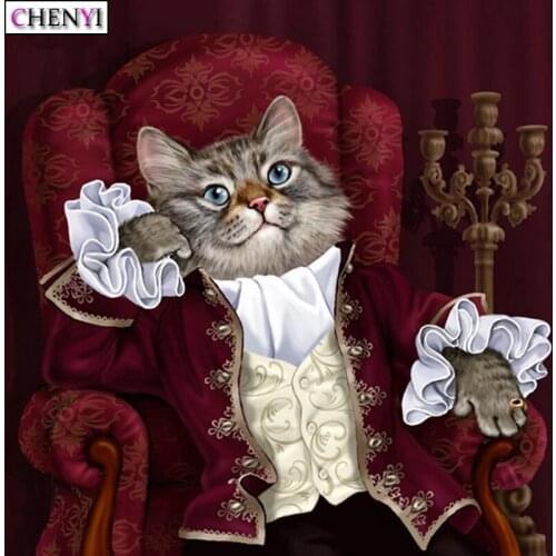 CHENYI Diy Diamond Embroidery Cross Stitch Kit Full Square 5D Diamond Painting Cat King Animal Handwork Mosaic Sale Home Decor