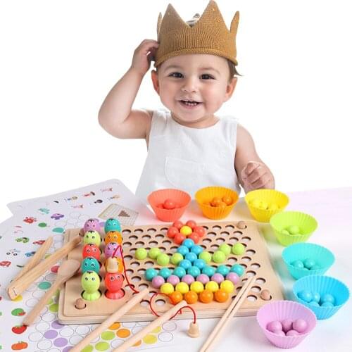 Kids Toys Educational Montessori Color Sorting Wooden Toys Hands Brain Training Clip Beads Math Toy Game For Childrens Gift