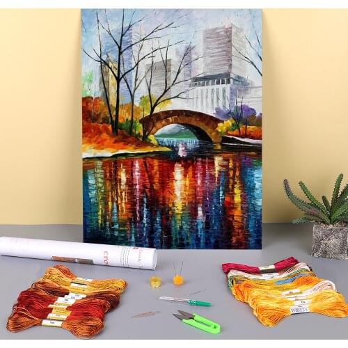 Central Park - New York Printed Canvas 11CT Cross-Stitch Full Kit Embroidery DMC Threads Knitting Needlework Handmade Magic